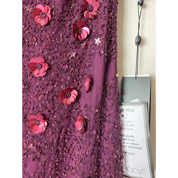 NWT BHLDN ADRIANNA PAPELL DRESS PETALUMA FLORAL 3D COCKTAIL SEQUIN BEADED CASSIS - Picture 15 of 16